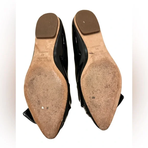 KATE SPADE Black Patent Leather ~ Size 8 ~ Women’s Slip On Flat Shoes With Bow - Picture 11 of 14